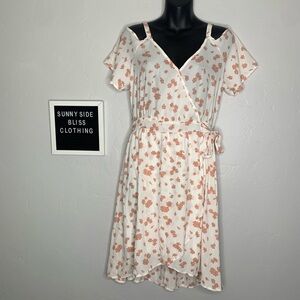 Jessica Simpson Faux Wrap Pink & White Floral Off The Shoulder Dress Size Large